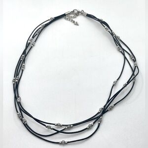 Silpada Sterling Black Leather Cord CZ Bead Multi Strand Necklace 16” + 2” N1976